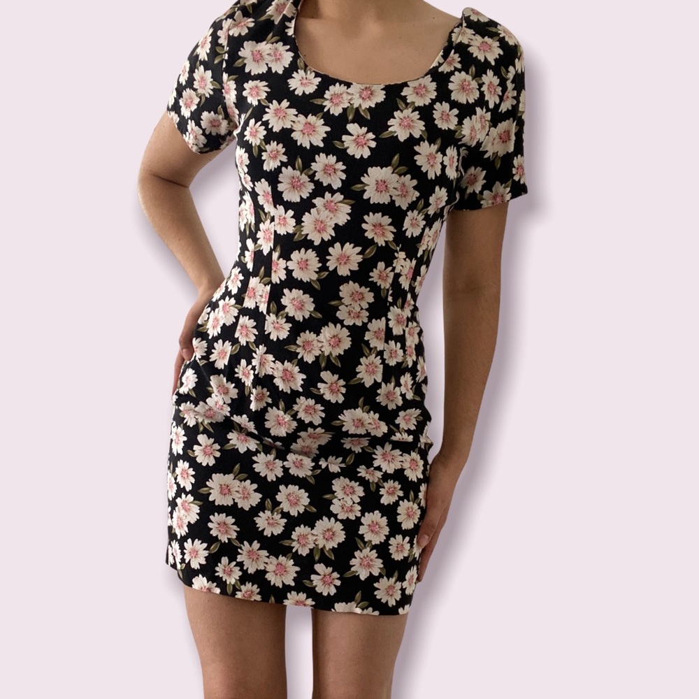La Belle Black Floral Mini Dress
